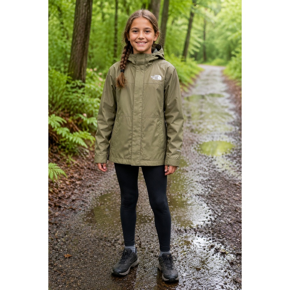 The North Face Girls Hooded Rain Jacket Olive Green Medium 10/12 DryVent Shell